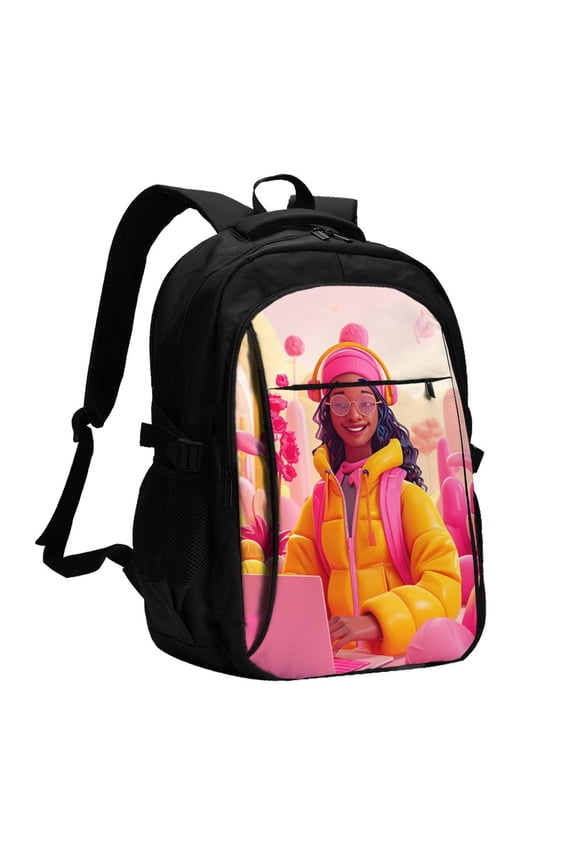 Digital Nomad Pink Landscape for Travel Laptop Backpack, USB-Charging-Enabled, Spacious Business Backpack for Men and Women,College School Computer Bag