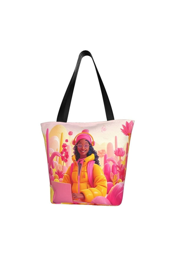 Digital Nomad Pink Landscape for Tote Bag for Women -Tote Shoulder Bag with A Little Pocket Inside, Perfect for Travel and Work.