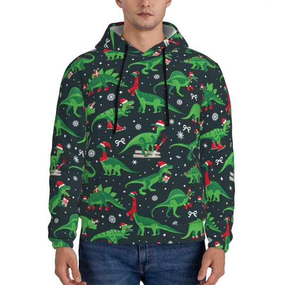 Xecao Dino Christmas Party Pattern Men's Adult Pullover Hoodie,Hooded Sweatshirt-Large