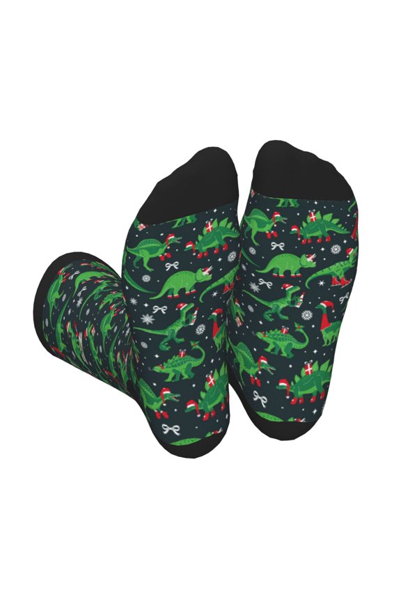 Dino Christmas Party Print Crew Socks for Men and Women, Men's Soft Moisture-wicking Sock