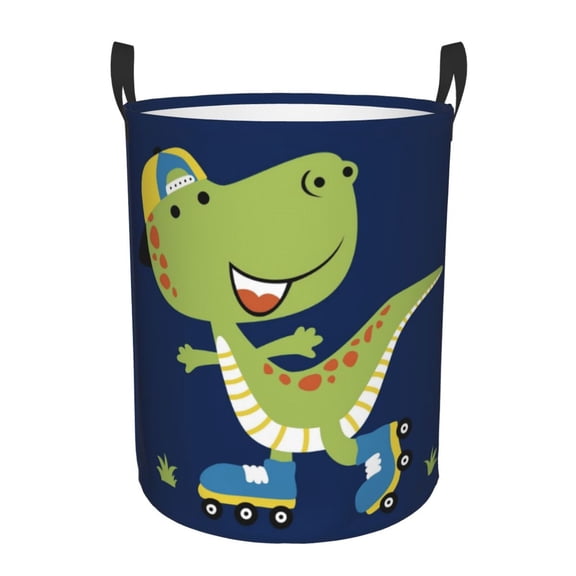 Xecao Dino Playing Roller Skate Print Laundry Hamper Basket,designed for Blanket Storage and Nursery Clothes in the Bedroom