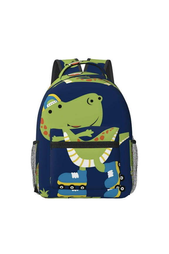 Dino Playing Roller Skate Travel Backpack: A spacious, stylish computer backpack ideal for men and women, perfect for college, school, or daily travels