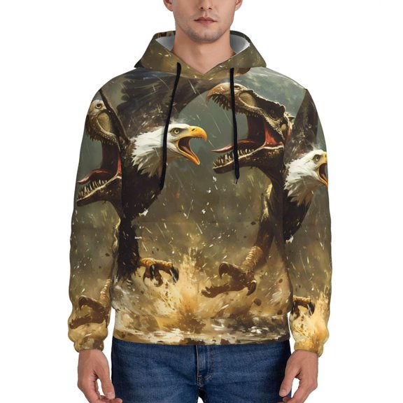 Xecao Dinosaur Bald Eagle Pattern Men's Adult Pullover Hoodie,Hooded Sweatshirt-3X-Large