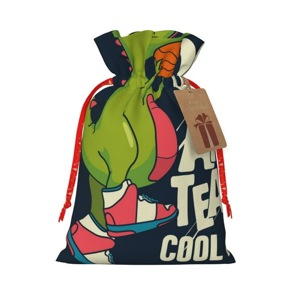 Xecao Dinosaur Basketball Player Print Burlap Gift Bags with Drawstring and Gift Tags, Gift Bags, Burlap Bags, Jute Bags for Party, Christmas, DIY Craft Bags-Medium