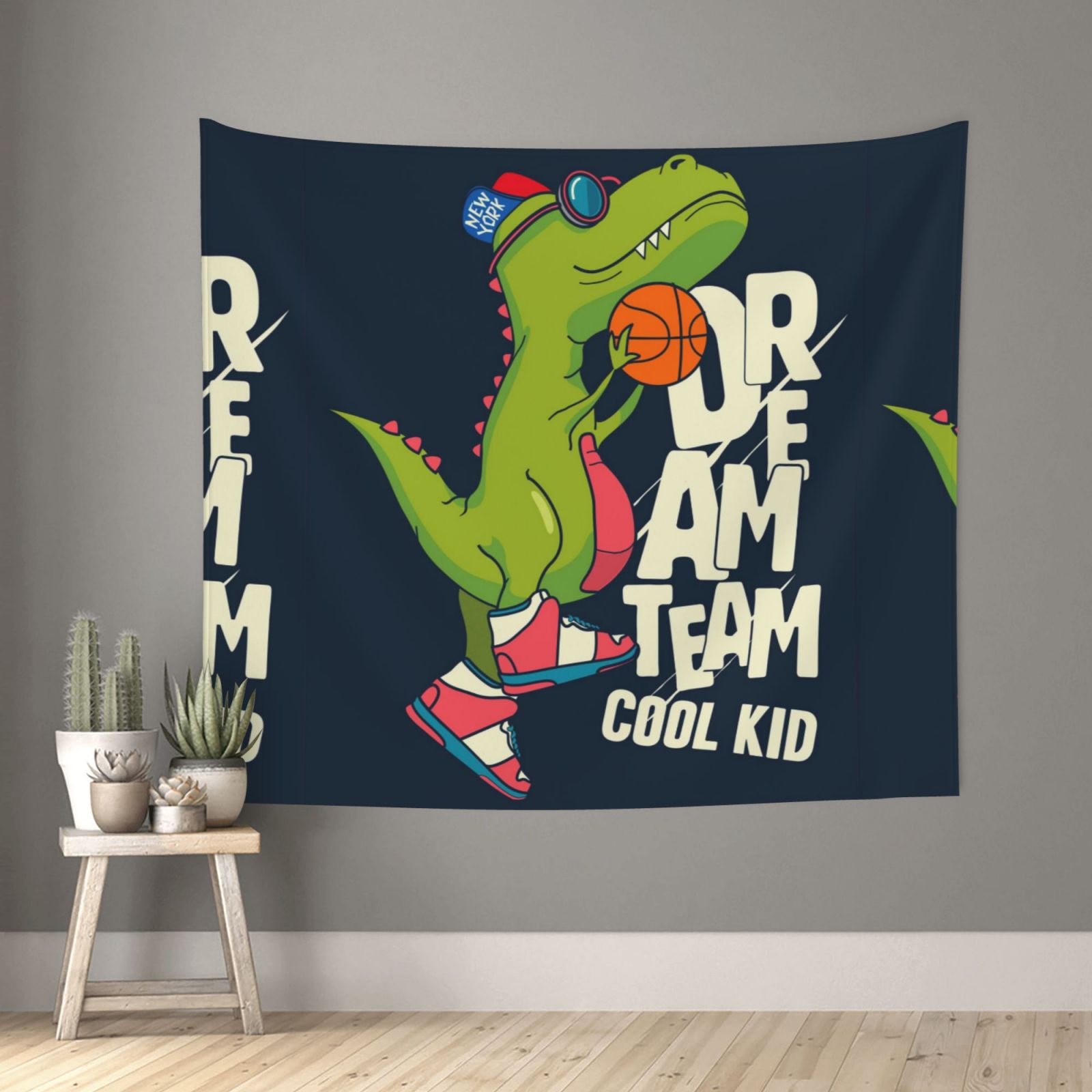 Xecao Dinosaur Basketball Player patten Tapestry 60x51 Inches Wall Hanging Poster Tapestry for Living Room Bedroom Home Decor