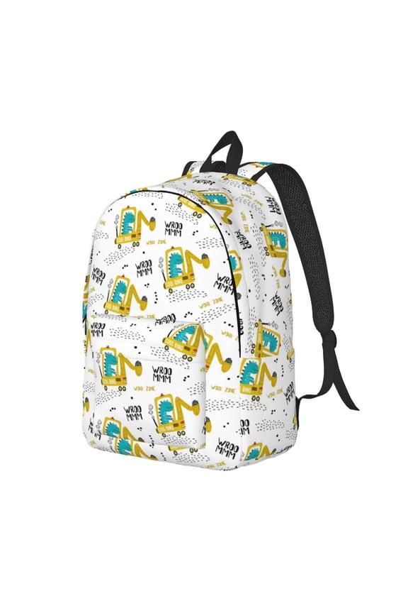 Dinosaur on Excavator Canvas College Laptop Backpack, a durable rucksack designed for both men and women, ideal for travel, school, and daily use-Small