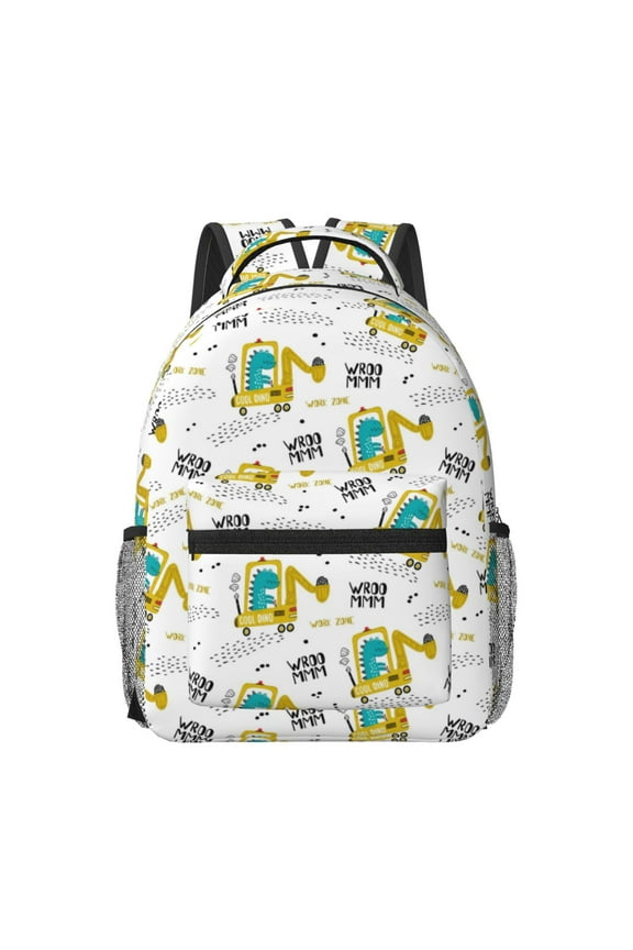Dinosaur on Excavator Travel Backpack: A spacious, stylish computer backpack ideal for men and women, perfect for college, school, or daily travels