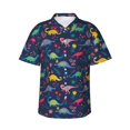 thumbnail image 1 of Xecao Dinosaur Flowers print Hawaiian shirt - a stylish short-sleeve button-down for men, perfect for casual beach and tropical outings., 1 of 9