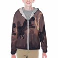 thumbnail image 1 of Xecao Dinosaur Moonlit Forest Print Fishing Shirts for teenager Long Sleeve UV Sun Protection Hoodie with Zipper Outdoor Hiking Shirts-Large, 1 of 7