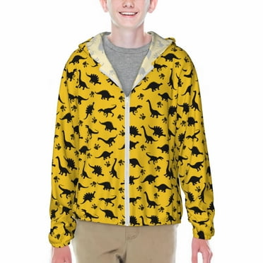 Xecao Dinosaur Print Fishing Shirts for teenager Long Sleeve UV Sun Protection Hoodie with Zipper Outdoor Hiking Shirts-Small