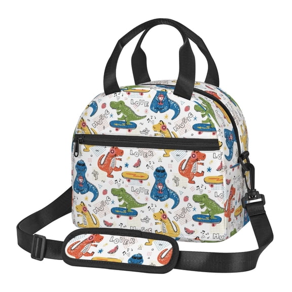 Xecao Dinosaur Print Insulated Lunch Box, Lunch Cags Lunch Bag Featuring An Adjustable Shoulder Strap
