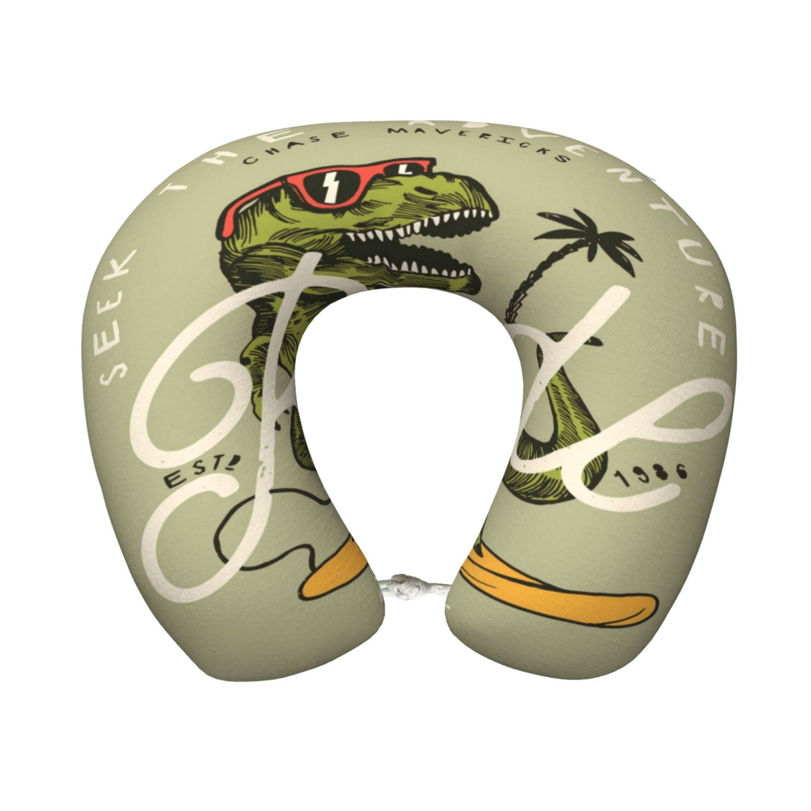 Xecao Dinosaur Print Memory Foam Cervical Neck Pillow Versatile U-Shaped Pillows for Home,Office,Camping,Travelling,Soft Washable Cover