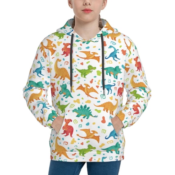 Xecao Dinosaur Print Youth Hoodie Sweatshirt,Boys Hoodies,Essentials Hoodie-Small