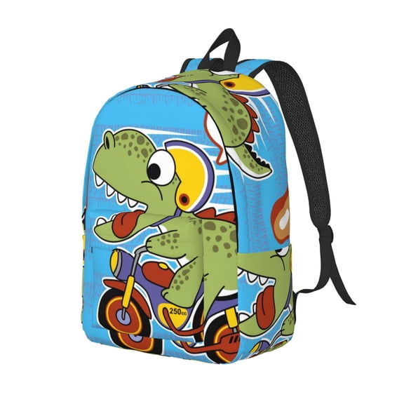 Xecao Dinosaur Riding a Motorcycle Canvas College Laptop Backpack, a durable rucksack designed for both men and women, ideal for travel, school, and daily use-Small