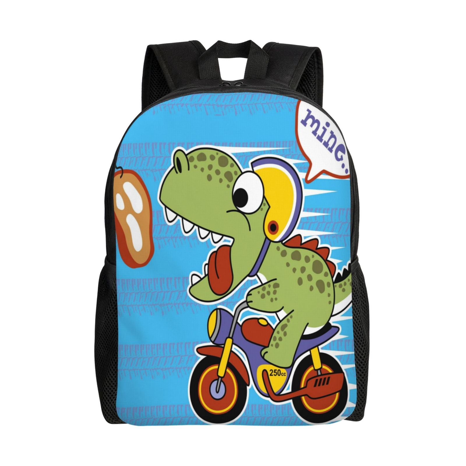 Xecao Dinosaur Riding a Motorcycle Print School Backpack with Laptop Compartment Small Travel Laptop Backpack for Women Men Waterproof College Backpack Simple School Bag