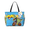 thumbnail image 1 of Xecao Dinosaur Riding a Motorcycle for versatile beach bag for women includes zipper pockets and waterproof material, ideal for vacations and adventures., 1 of 1