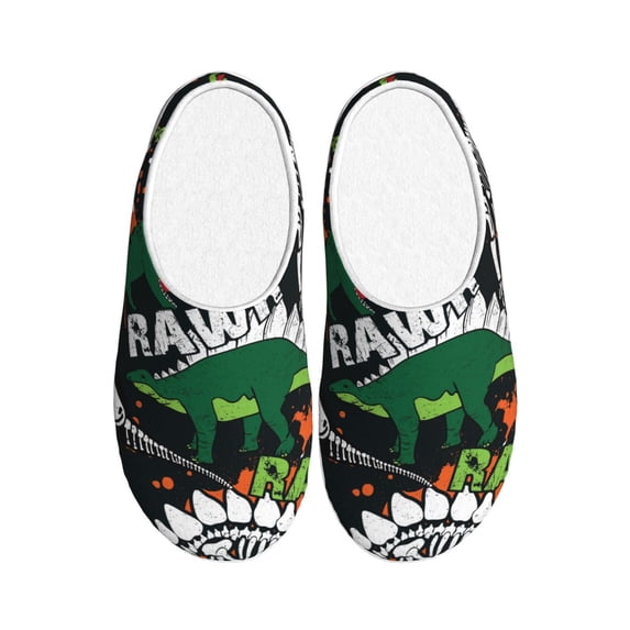 Xecao Dinosaur Skeleton Print Cotton Slippers Fuzzy Warm Cozy Slippers Non Slip House Slippers For Indoor Outdoor Cotton Slippers House Slippers-35/36