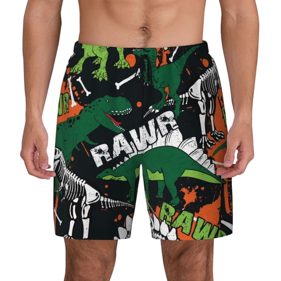 Xecao Dinosaur Skeleton for Men's Swimming Trunks Swim Trunks Quick Dry Swim Shorts with Mesh Lining Funny Swimwear Bathing Suits