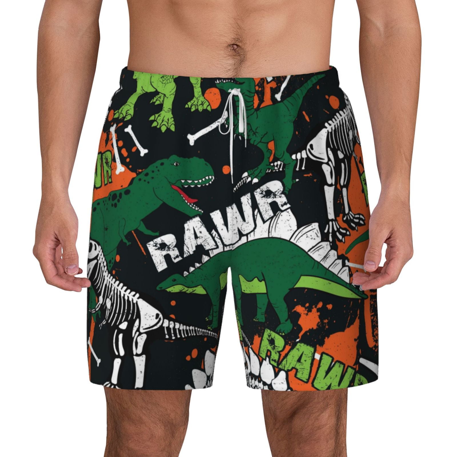 Xecao Dinosaur Skeleton for Men's Swimming Trunks Swim Trunks Quick Dry Swim Shorts with Mesh Lining Funny Swimwear Bathing Suits