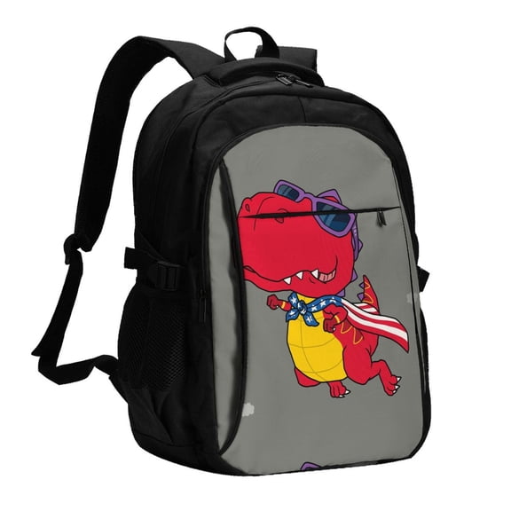 Xecao Dinosaur Super Hero Cartoon for Travel Laptop Backpack, USB-Charging-Enabled, Spacious Business Backpack for Men and Women,College School Computer Bag