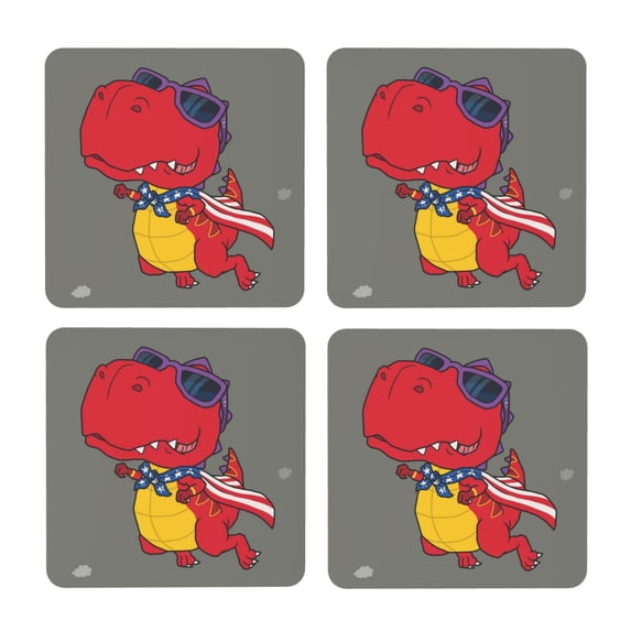 Xecao Dinosaur Super Hero Cartoon for MDF Cork Coaster 4 Pcs,Drink Coasters,Suit for House Warming Gifts New Home ,Coffee Table Decor-Square