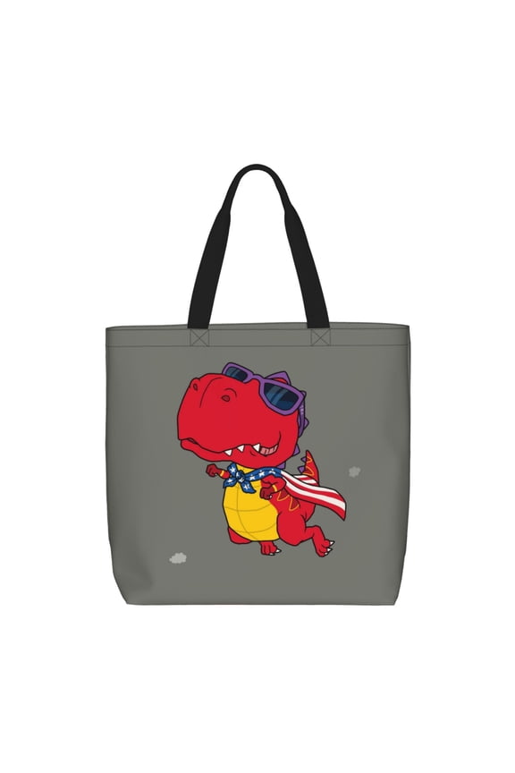 Dinosaur Super Hero Cartoon for Tote Bag: spacious with inner pockets, ideal for work, shopping, or travel.