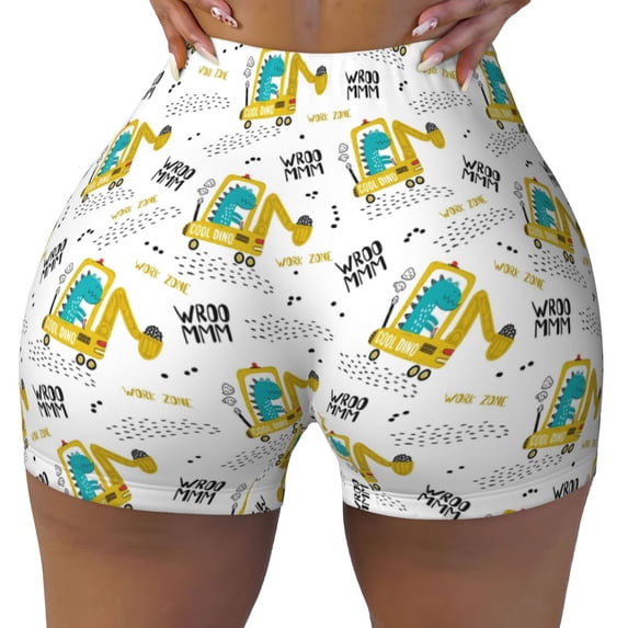 Xecao Dinosaur on Excavator Print Workout Shorts for Women Soft Smooth Gym Yoga Scrunch Active Tennis Workout Running Shorts