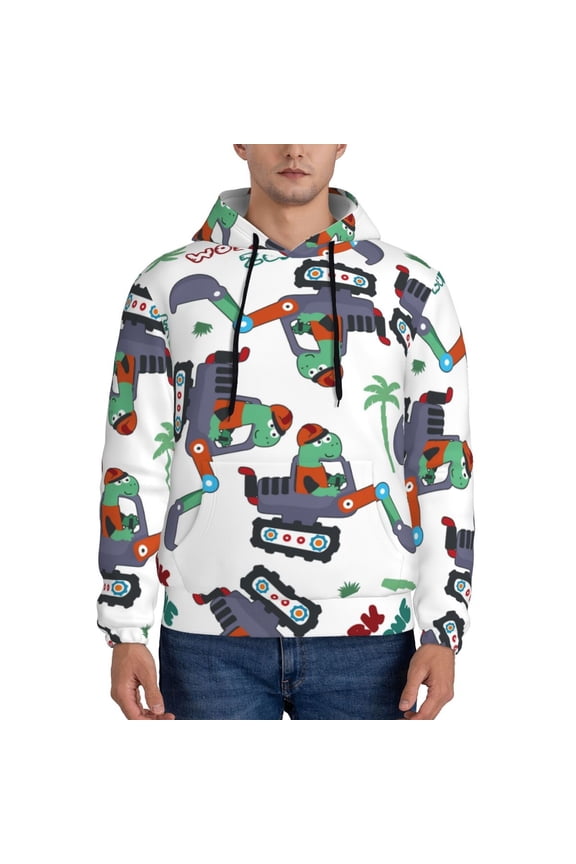 Dinosaur on Excavator2 Pattern Men's Adult Pullover Hoodie,Hooded Sweatshirt-Medium