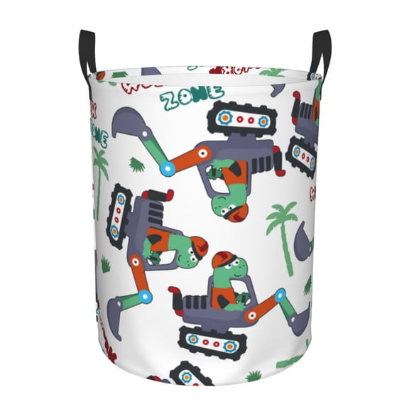 Xecao Dinosaur on Excavator2 Print Laundry Hamper Basket,designed for Blanket Storage and Nursery Clothes in the Bedroom