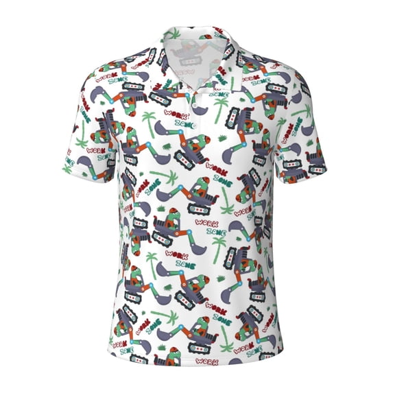 Xecao Dinosaur on Excavator2 for Mens' Casual Short Sleeve Button-Down Polo Shirts for a Classic Golf Look