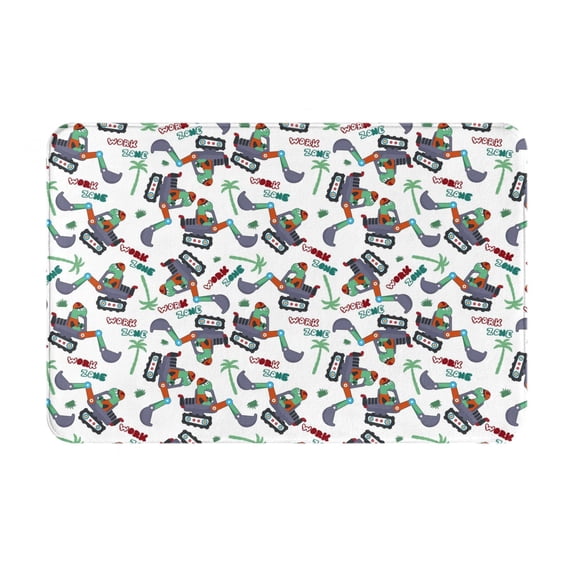 Xecao Dinosaur on Excavator2 print Flannel Mat: Non-slip, 16x24in. Ideal for kitchen, bedroom, bath & living room.