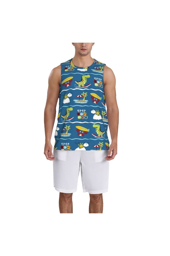 Dinosaur on the Beach Vacation print basketball shirt for both men and women, a unisex basketball jersey perfect for theme parties-X-Large