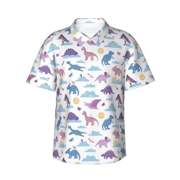 Xecao Dinosaur print Hawaiian shirt - a stylish short-sleeve button-down for men, perfect for casual beach and tropical outings.