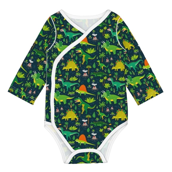 Xecao Dinosaurs and Tropical Leaves and Flowers Print Baby unisex-baby Cotton Long-sleeve Bodysuits-18 Months