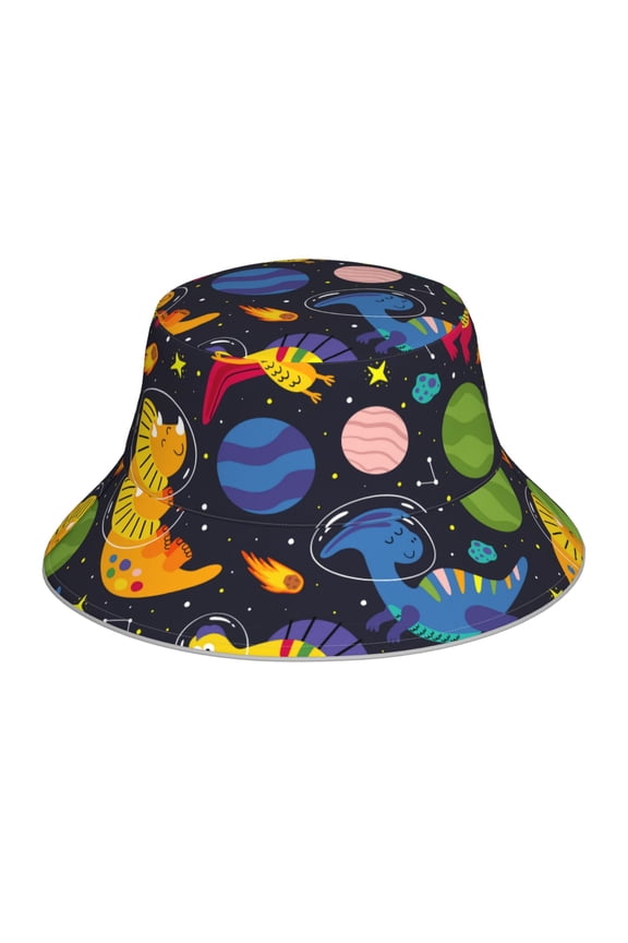 Dinosaurs in Space Print Men and Women Night Reflective Hat Runner Cap Visor Bucket Hat Boonie Cap