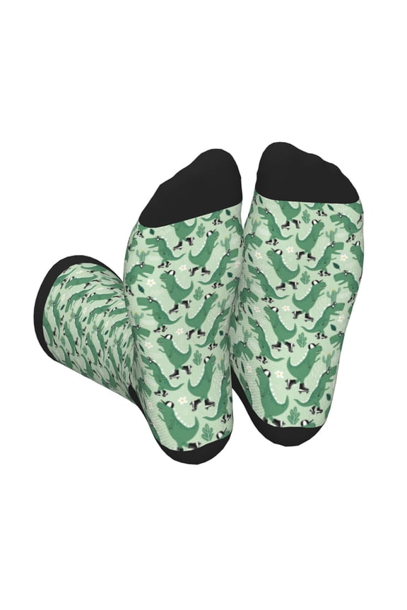 Dinosaurs on Roller Skater Print Crew Socks for Men and Women, Men's Soft Moisture-wicking Sock