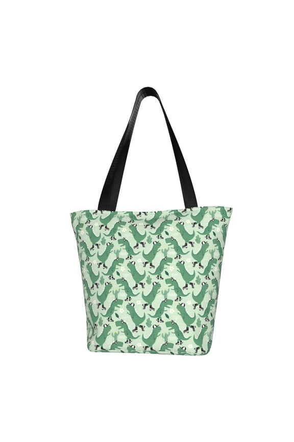 Dinosaurs on Roller Skater for Tote Bag for Women -Tote Shoulder Bag with A Little Pocket Inside, Perfect for Travel and Work.