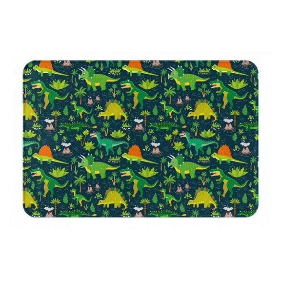Xecao Dinosaurs print Flannel Mat: Non-slip, 16x24in. Ideal for kitchen, bedroom, bath & living room.