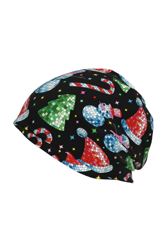 Disco Mirror Ball Snowman Print Knit Hat,Winter Beanie for Men Women, Beanie Soft Warm Ski Stocking Cuffed Cap