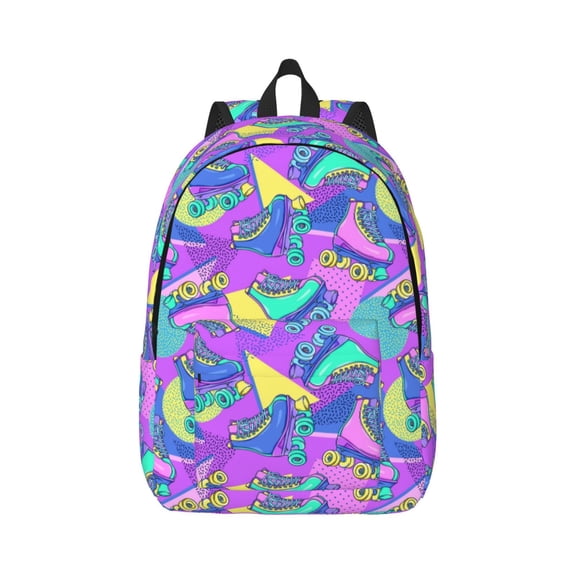 Xecao Disco Roller Skates for Canvas College Laptop Backpack, Durable Rucksack Travel Notebook Bag School Backpack Book Bag for Men Women