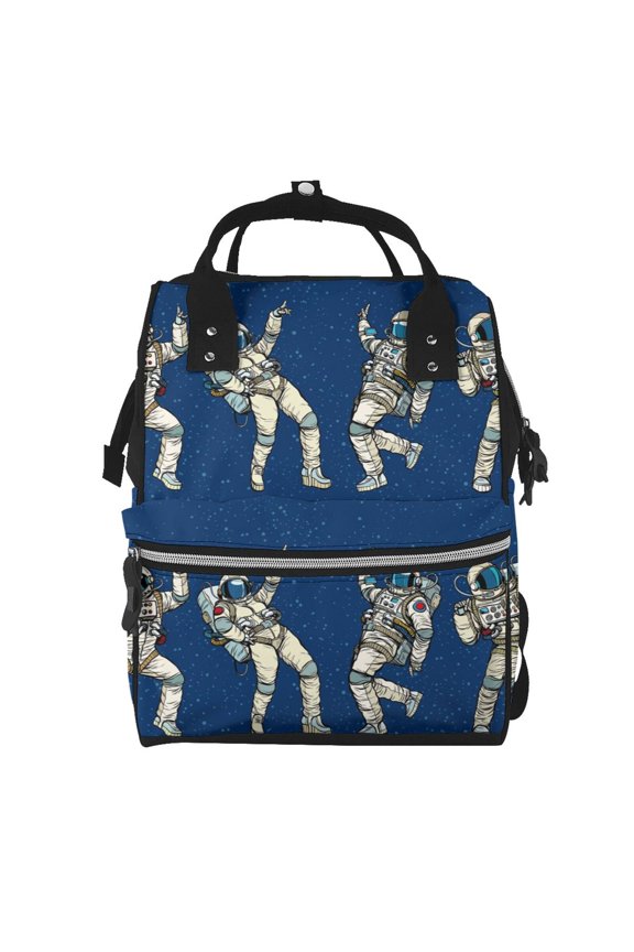 Disco party Astronaut Dancing print Large Capacity Nappy Bag is a multi-functional waterproof travel backpack, perfect as a nursing bag or mummy backpack for women