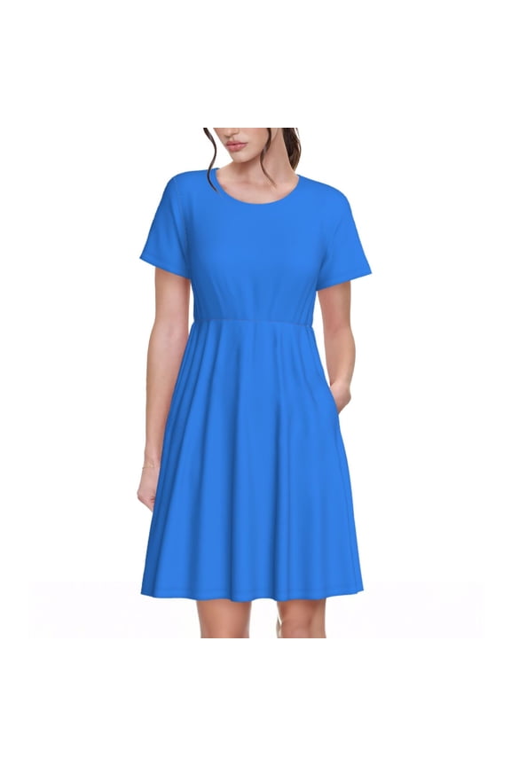 Dodgerblue for Women Summer Short Sleeve Midi Dress with Pockets Casual Aline Flowy Tshirt Dress Vocation Beach Sundress