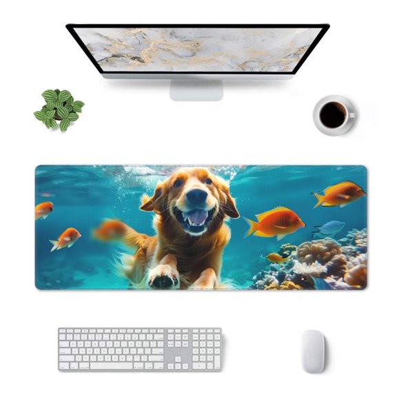 Xecao Dog Underwater Adventure for Mouse Pad - Waterproof Extended Contour Mouse Mat, Large Gaming Mousepad Laptop Keyboard Mat with Non-Slip Rubber Base