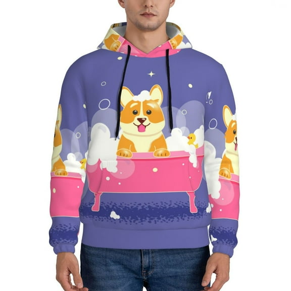 Xecao Dog Washes in a Pink Bath Pattern Men's Adult Pullover Hoodie,Hooded Sweatshirt-Large
