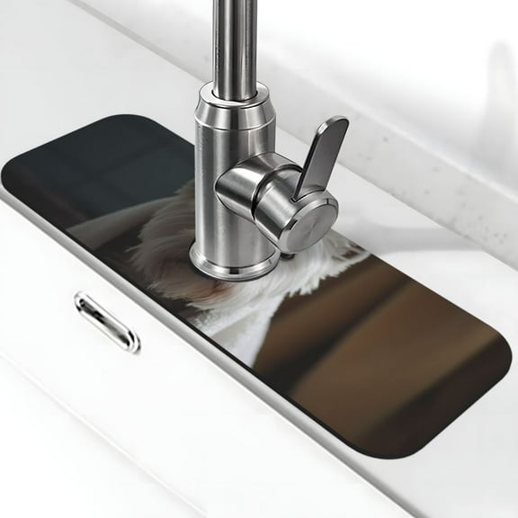 Xecao Dog Wrapped in Towel 1 for Kitchen Sink Splash Guard Faucet Mat , Faucet Guard & Draining mat, (15" X 5.5" )