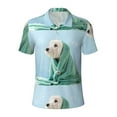 thumbnail image 1 of Xecao Dog Wrapped in Towel for Mens' Casual Short Sleeve Button-Down Polo Shirts for a Classic Golf Look, 1 of 9