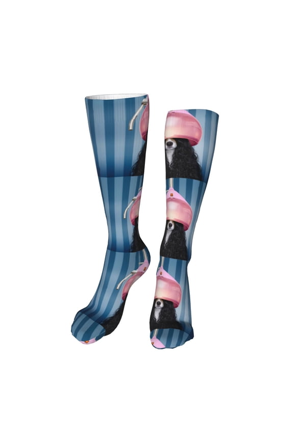 Dog in Hairdresser Print Calf Socks Seamless Toe, Knee High Long Socks, Sports Socks Trouser Socks for Women and Men-One Size