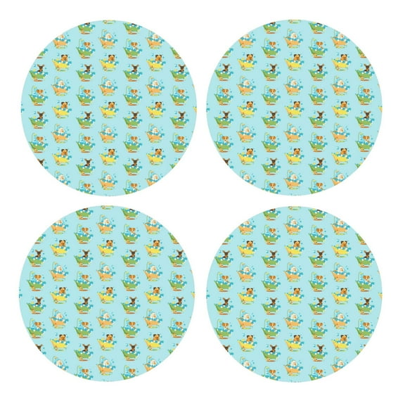 Xecao Doggy In Bubble Bath for MDF Cork Coaster 4 Pcs,Drink Coasters,Suit for House Warming Gifts New Home ,Coffee Table Decor-Round Shape