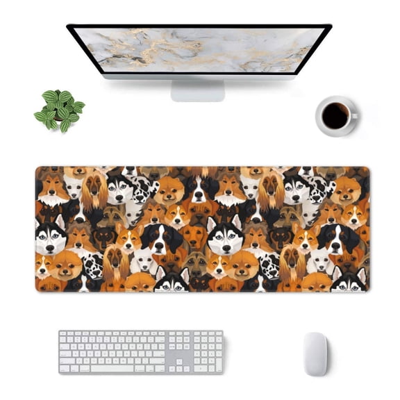 Xecao Dogs Different Breeds for Mouse Pad - Waterproof Extended Contour Mouse Mat, Large Gaming Mousepad Laptop Keyboard Mat with Non-Slip Rubber Base