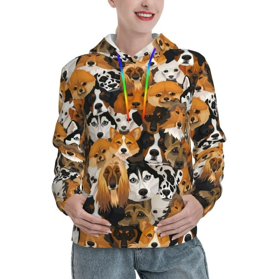 Xecao Dogs Different Breeds Pattern Hoodies for Women Sweatshirts Long Sleeve Sweatshirts Pullover Outfits with Pocket-X-Large
